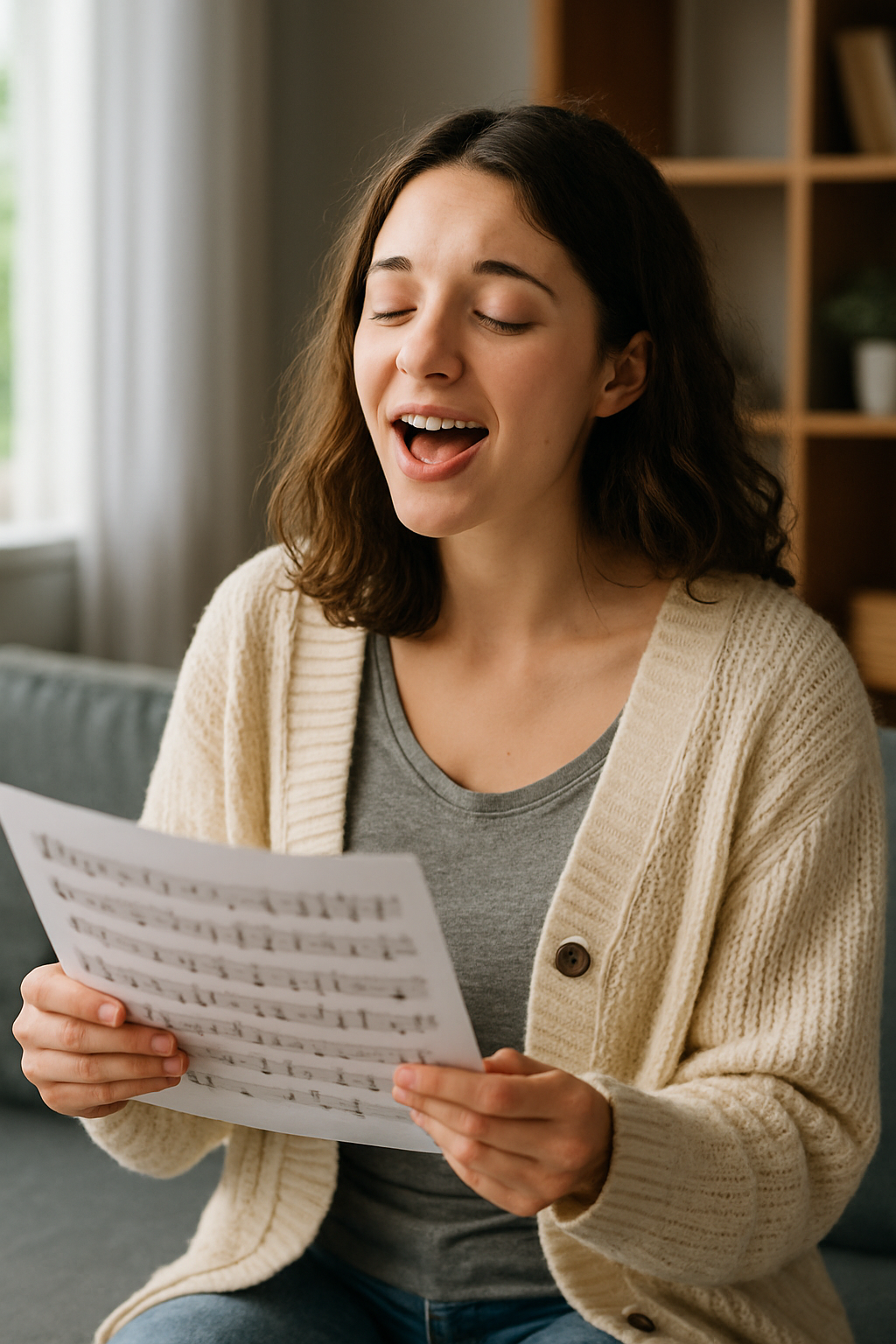 Joyful Singer with Sheet Music
