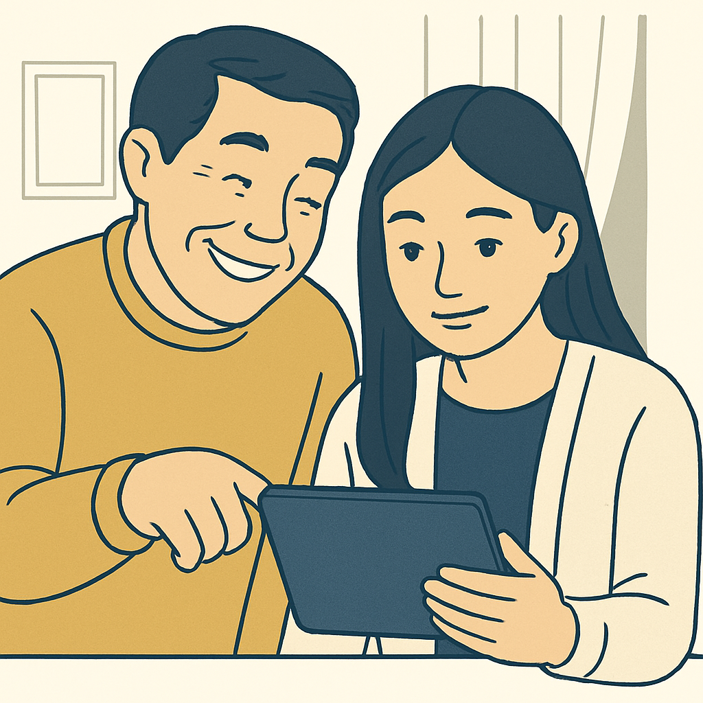 Couple browsing music teacher profiles together on a tablet